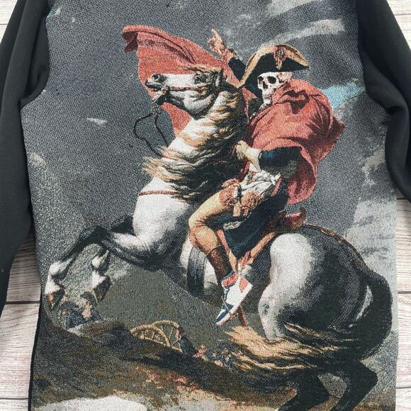 Rebel Vengeance Skeleton Napolean Stitched Hoodie Sweatshirt Men's L Black - Picture 3 of 11